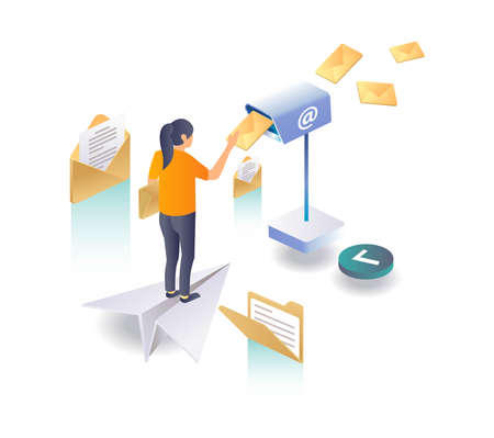 Woman is sending an email letter in the postのイラスト素材