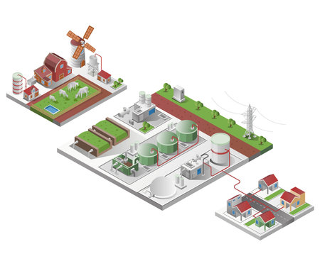 Biogas industry from cattle farmingのイラスト素材