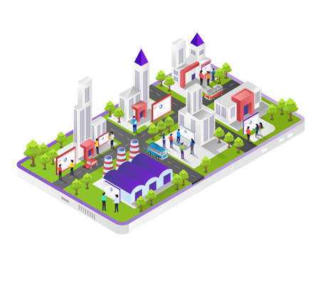 City street with digital signageのイラスト素材