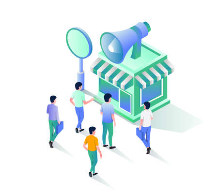 Shop calling customers with megaphoneのイラスト素材