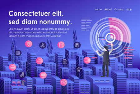 Man is controlling smart city with digital transformation technologyのイラスト素材