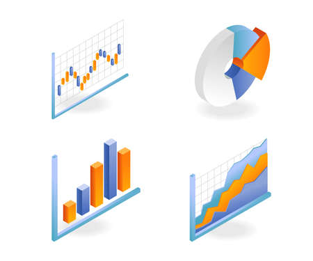 A set of pie icons and bar graph analysisのイラスト素材