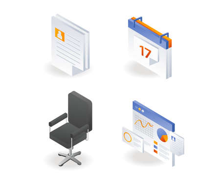 A set of investment office data icons and schedule plansのイラスト素材