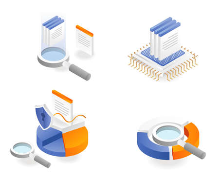 A set of icons looking for analysis data and chipsのイラスト素材