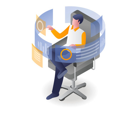 Man sitting while touching screenのイラスト素材