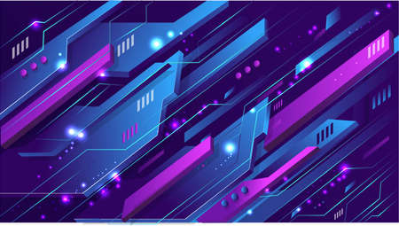 Creative geometric shapes abstract 3d purple circuit technology business background