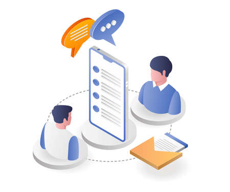 Conversation of 2 people on smartphoneのイラスト素材