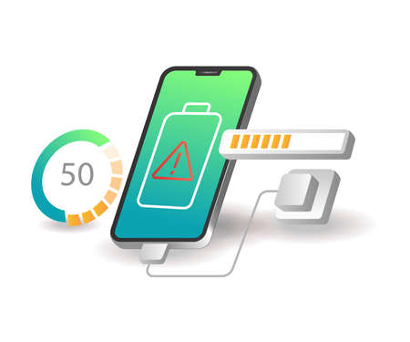 Concept isometric illustration. Battery warning in case