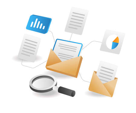 Illustration isometric concept. Network email data analysisのイラスト素材
