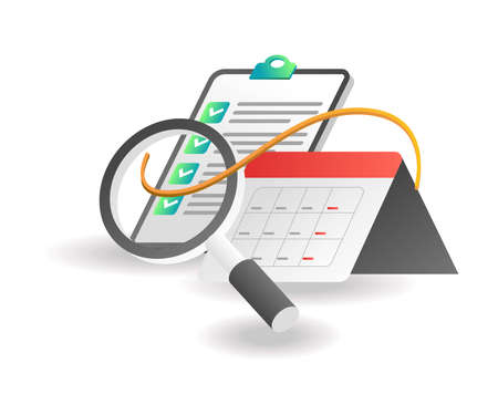 Isometric illustration concept. Looking for business target time scheduleのイラスト素材