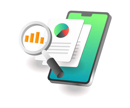 Isometric illustration concept. Analysis smartphone appのイラスト素材