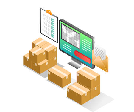 Flat isometric concept illustration. data delivery location informationのイラスト素材
