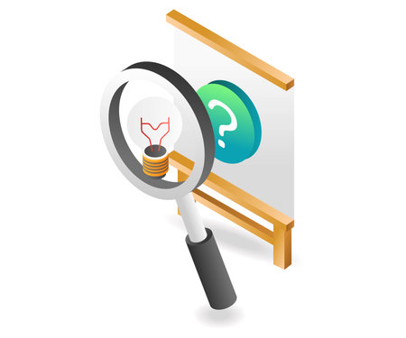 Flat isometric concept illustration. looking for information ideas to solve problemsのイラスト素材