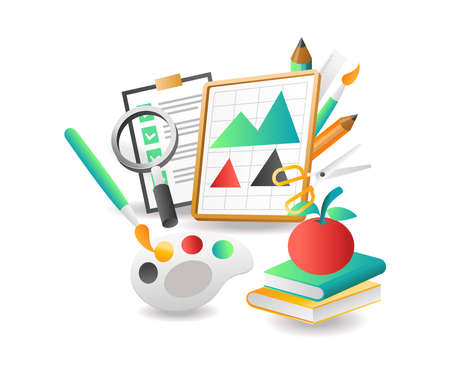 Flat isometric illustration concept. creative drawing on the blackboard