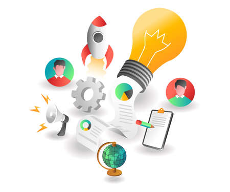 Flat isometric illustration concept. creative business lamp ideasのイラスト素材