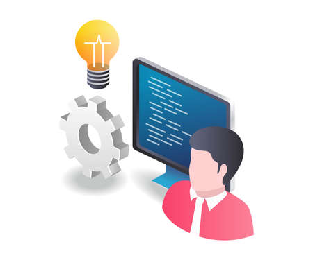 Isometric flat illustration concept. a programmerのイラスト素材