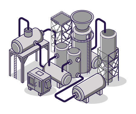 Flat isometric concept illustration. industrial gas cylinders and pipelinesのイラスト素材