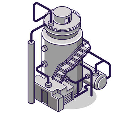 Flat isometric concept illustration. Big tube oil gas industry factory