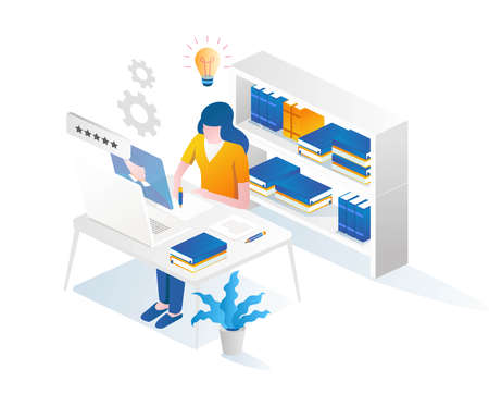 A student studying between booksのイラスト素材