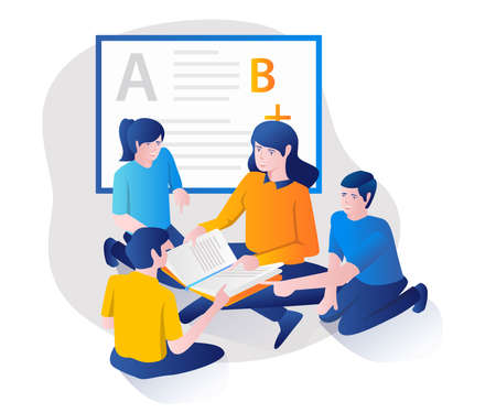 Female teacher teaching childrenのイラスト素材
