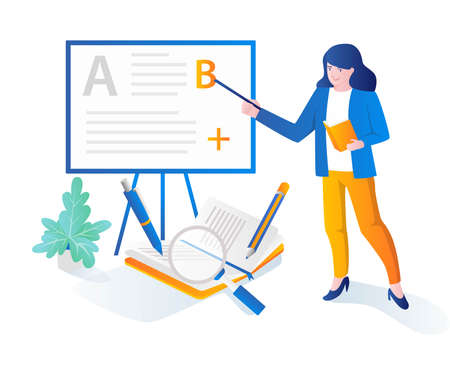 Female teacher teaching on the blackboardのイラスト素材