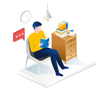 Man reading a book on a chairのイラスト素材