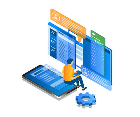 Man is using a lot of smartphone appsのイラスト素材