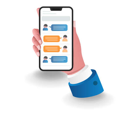 Smartphone in hand with social media appsのイラスト素材