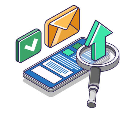 Arrow magnifying glass smartphone email dataのイラスト素材