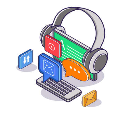 Computer headset and social media applicationsのイラスト素材