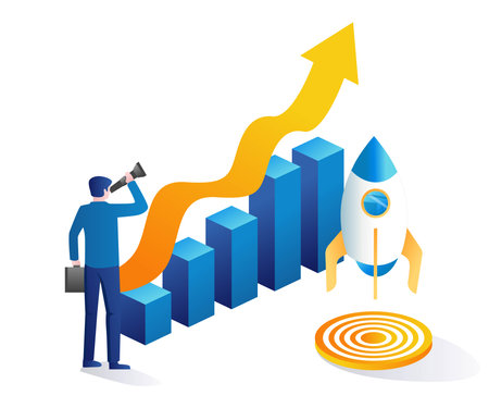 Man looking up the ladder of successful businessのイラスト素材