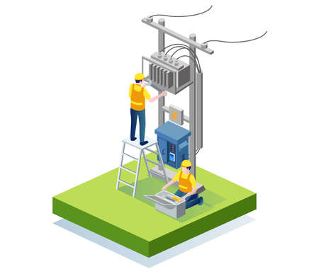 Two technicians maintenance electrical panelsのイラスト素材
