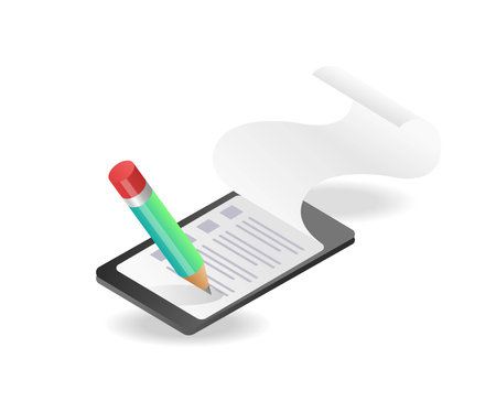 Isometric concept of goods analysis note paper illustrationのイラスト素材