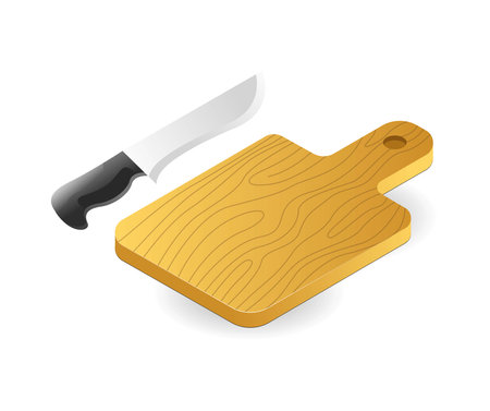 Concept flat 3d isometric illustration of knife with cutting board kitchen toolのイラスト素材