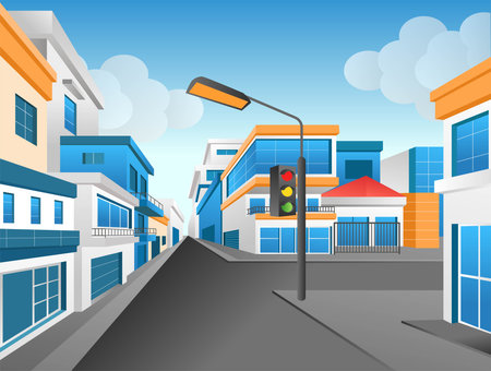 Flat concept 3d isometric illustration background perspective corner junction of modern city streetのイラスト素材