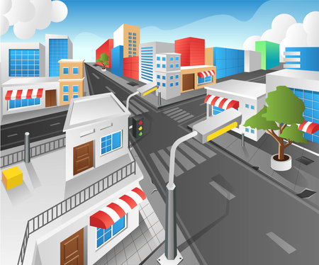 Isometric flat 3d concept illustration view of city street buildingsのイラスト素材