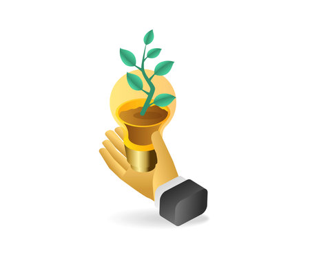Isometric flat 3d concept illustration of tree over idea lampのイラスト素材