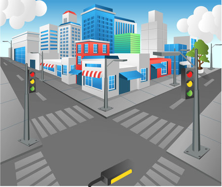 Isometric flat 3d concept illustration view position view of modern urban crossroadのイラスト素材