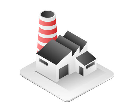 Minimalist industrial factory illustration isometric flat 3d conceptのイラスト素材
