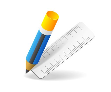Flat isometric 3d illustration concept of pencil and rulerのイラスト素材