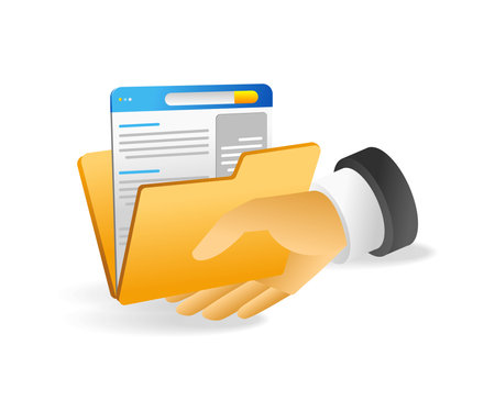Flat isometric 3d illustration concept of hands handing over data in a folderのイラスト素材