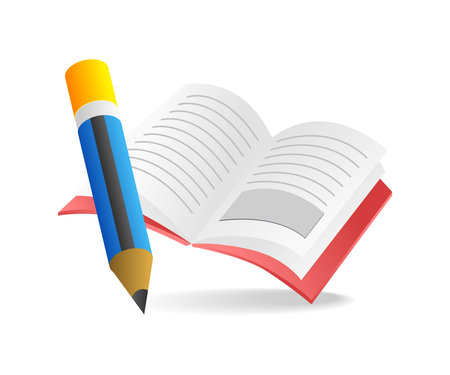 Flat isometric 3d illustration concept of open book and pencilのイラスト素材