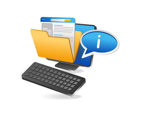 Flat isometric 3d illustration of computer folder data concept full of stored informationのイラスト素材