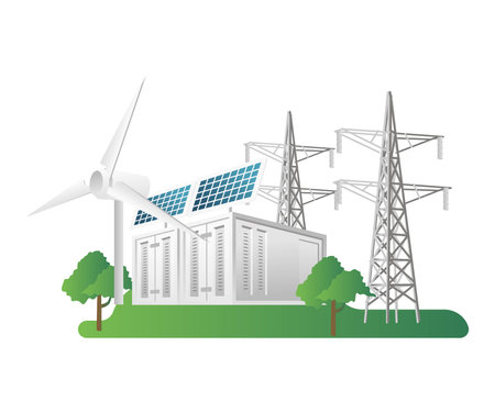 Flat isometric 3d illustration concept of solar energy storageのイラスト素材