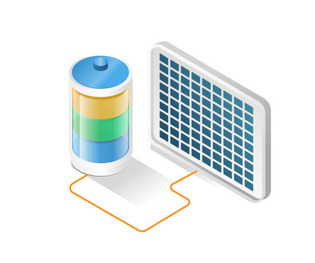 Flat isometric concept 3d illustration eco green energy solar panel batteryのイラスト素材