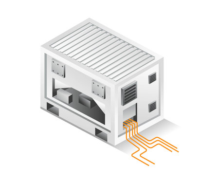 Flat isometric concept 3d illustration of battery box storing electric energy solar panelのイラスト素材