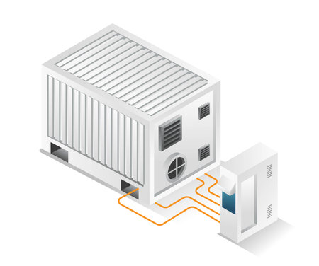 Flat isometric concept 3d illustration solar panel energy storage battery boxのイラスト素材