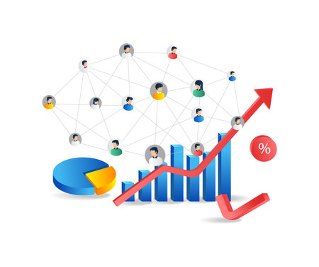 Business people and graph chart. Vector illustration. Flat design style.のイラスト素材