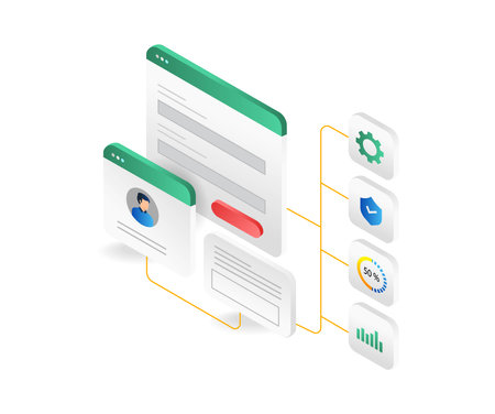 Isometric flat design concept of web page coding and programming. Vector illustrationのイラスト素材