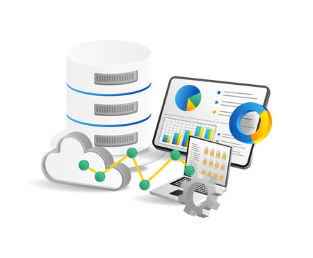 Cloud computing concept. Data storage and hosting. Isometric vector illustrationのイラスト素材